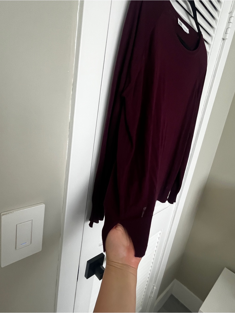 Zara Long Sleeve Crewneck fine knit Top - Deep Wine / Burgundy size XL - Picture 2 of 11